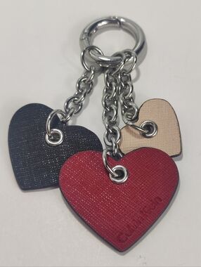 Calvin Klein Heart Keychain Charm Red Black Pink Leather Silver Tone Ring